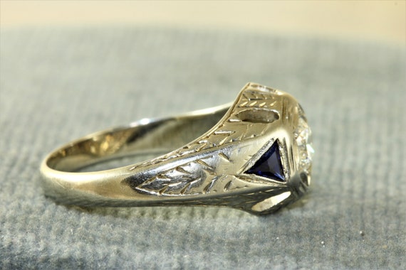 18K Edwardian Diamond and Synthetic Sapphire Enga… - image 3