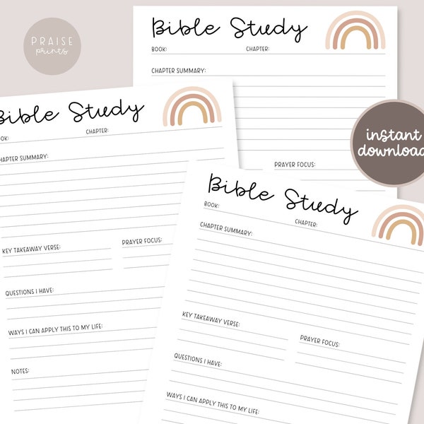 Boho Bible Study Printable, Bible Study Journal, Bible Journal, Study Worksheet, Bible Notes, Bible Journaling Template, Bible PDF