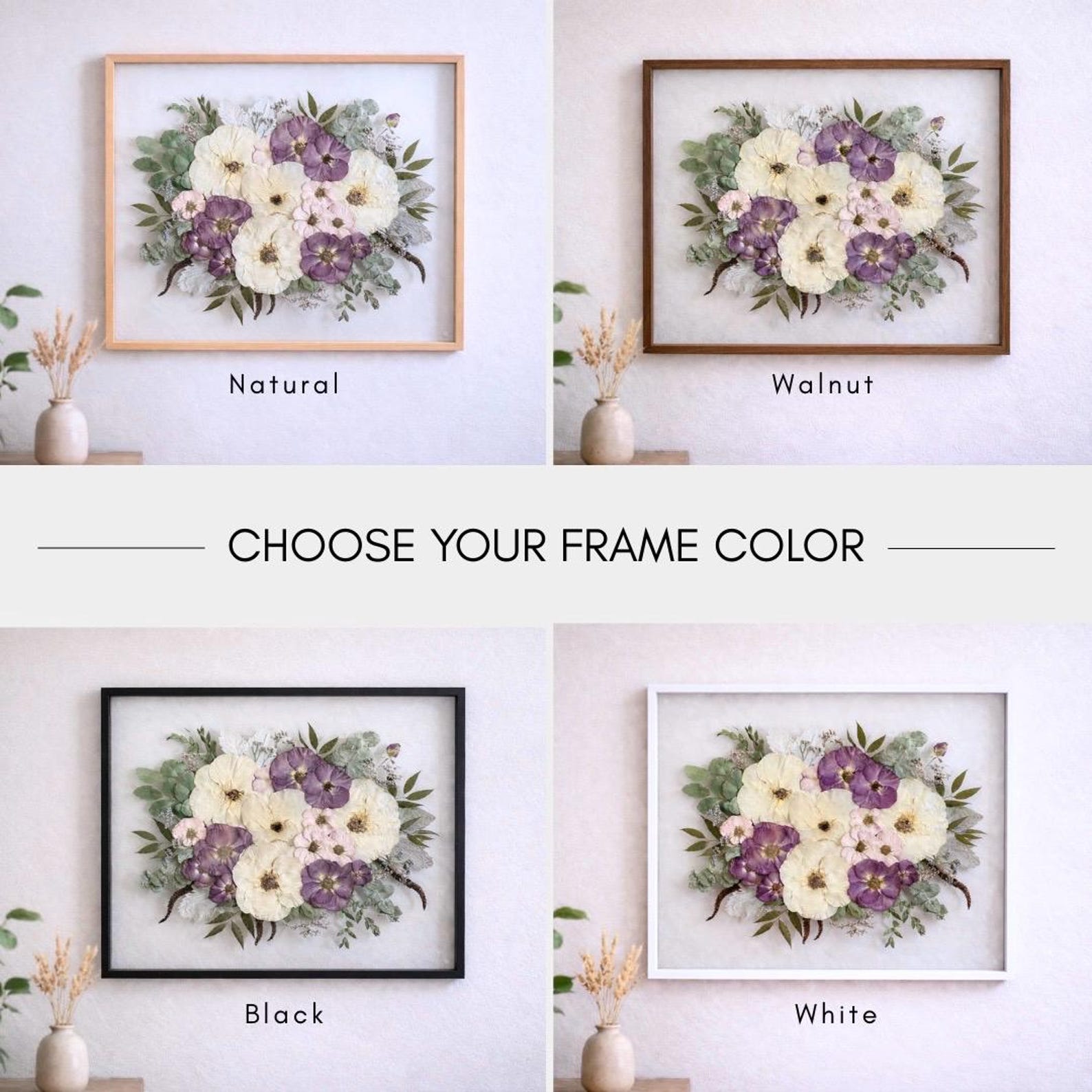 16x20 Pressed Flower Frame | Wedding Bouquet Preservation | Floral Keepsake Art - Natural