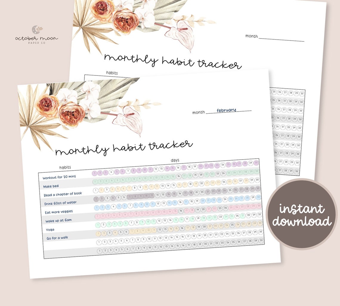 30 Day Habit Tracker Printable, 11x8.5, Minimalist Printable Habit ...