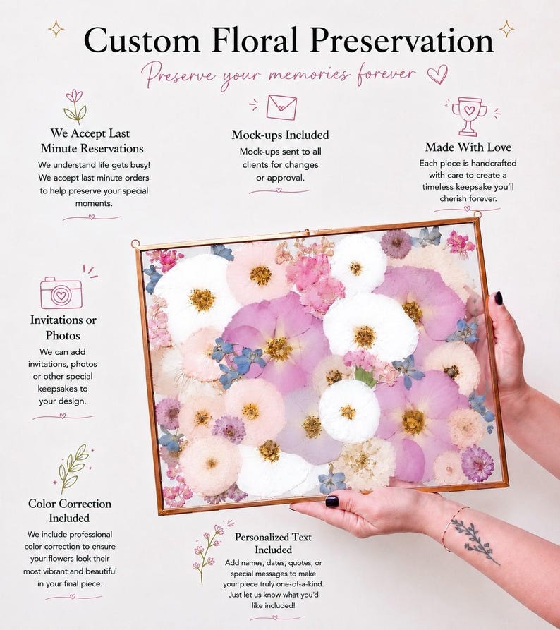 Personalized Wedding Ornament | Pressed Flower Frame | Wedding Bouquet Preservation | Custom Weddin Keepsake afbeelding 4