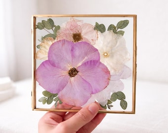 6x6 Pressed Flower Frame, Wedding Bouquet Preservation, Memorial Keepsake, Floral Art