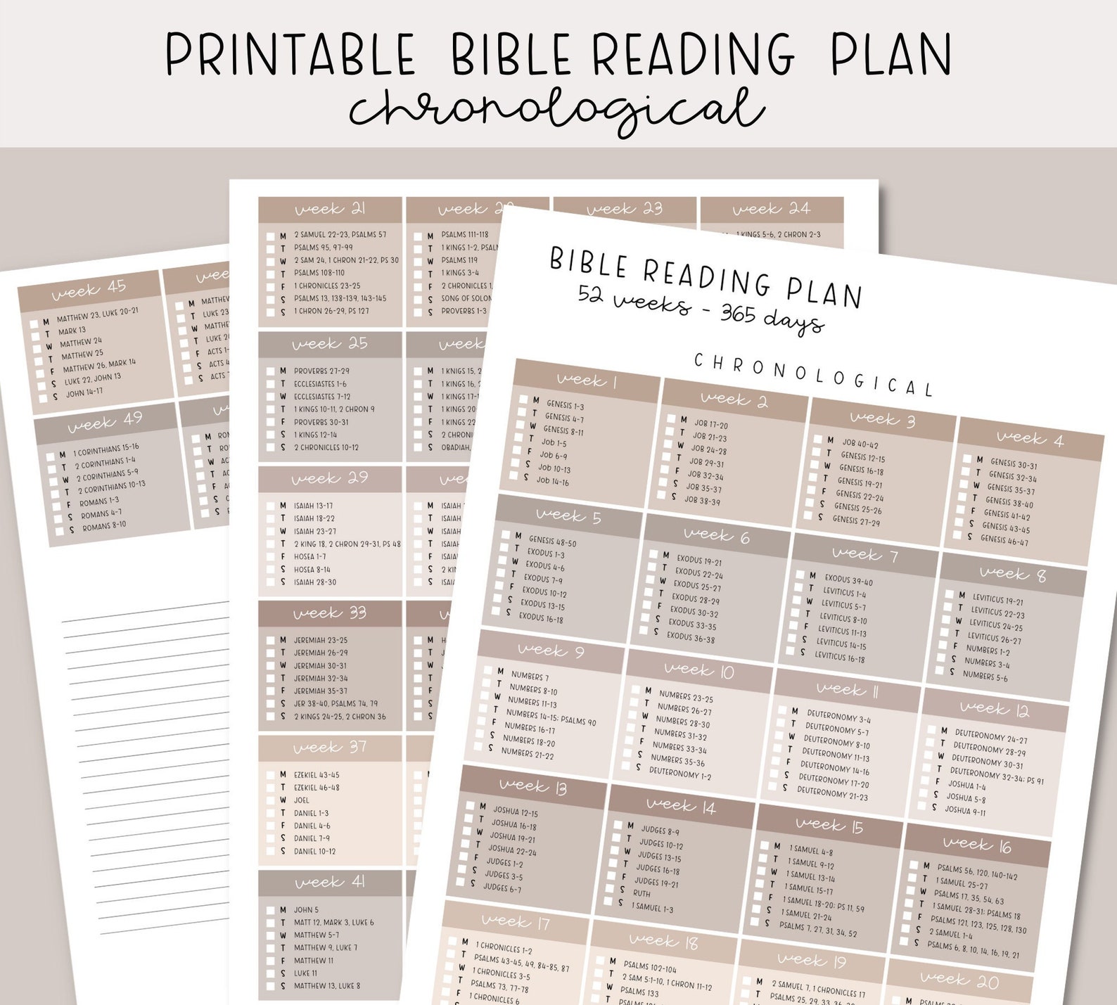 Chronological bible reading plan 52 week bible study plan etsy