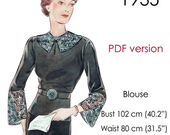 1930s Blouse pattern. Lace collar. Original vintage bust size 102 cm (40")