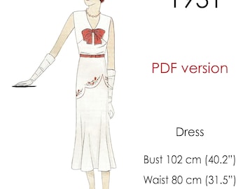 1930s Dress pattern. Sleeveless top, flared skirts. Original vintage size: bust 102 cm (40")