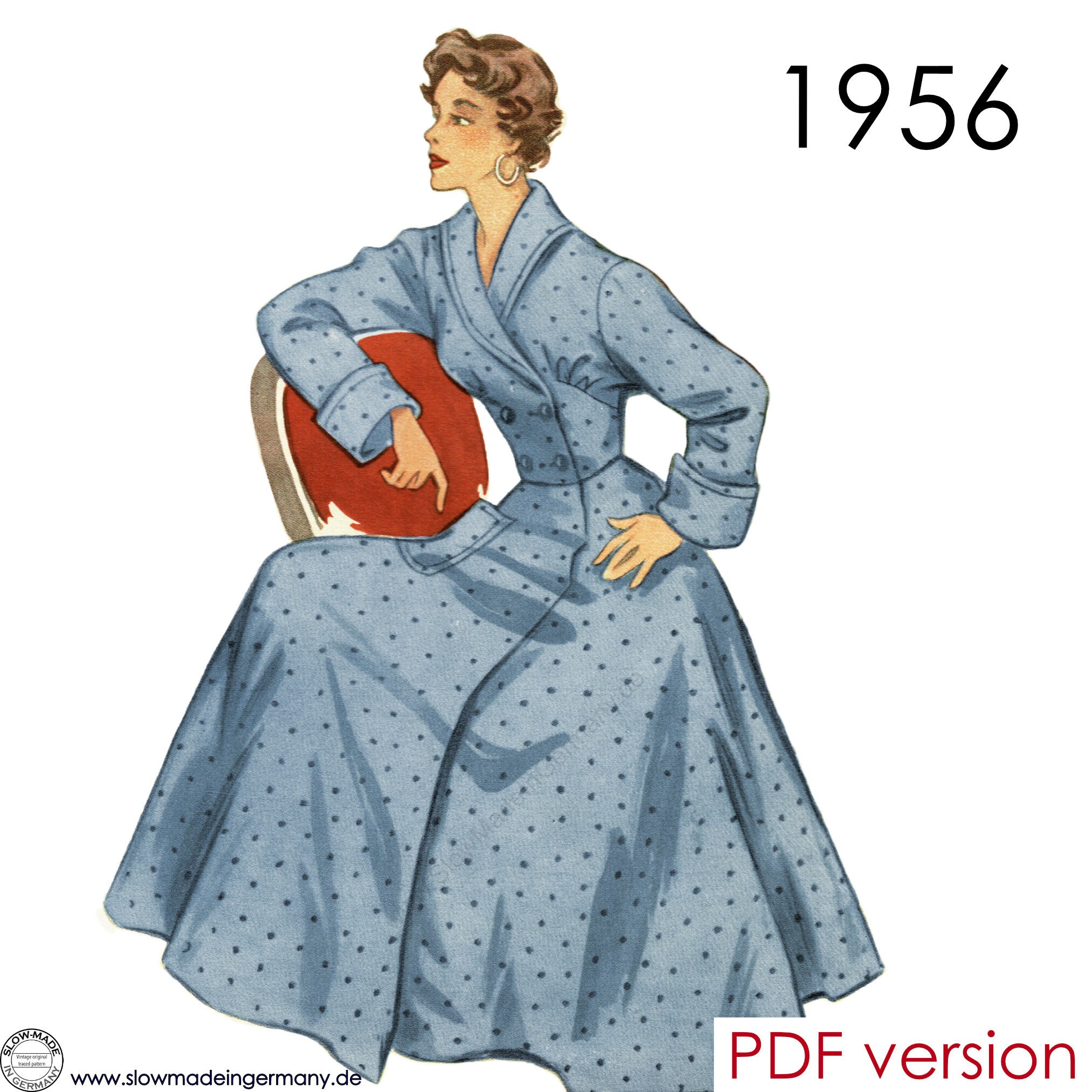 1950s Housecoat Robe Pattern. Rever Collar, Double-breasted. Original ...