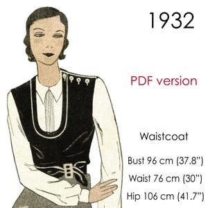 1930er Jahre Westenschnittmuster. Tief U-Ausschnitt und Schulter-Tasten. Original Vintage Größe: Brustumfang 96 cm