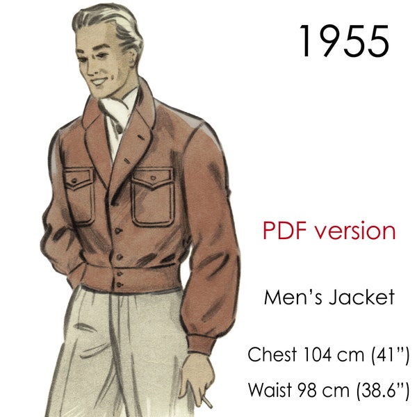 1950s Men's jacket pattern, Original vintage size for chest: 104 cm (41")