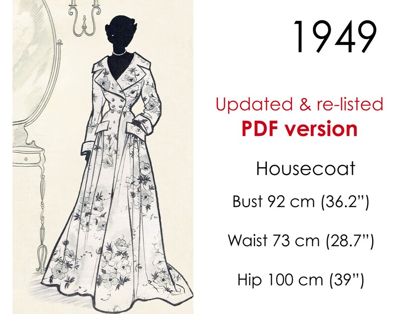 Housecoat Robe Pattern. 1940s Long Robe Pattern With Wide - Etsy