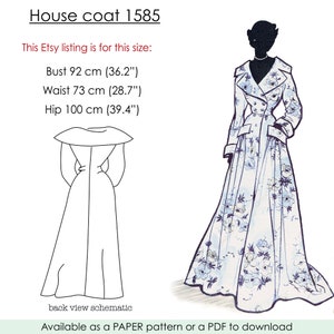 Housecoat Robe Pattern. 1940s Long Robe Pattern With Wide Collar ...