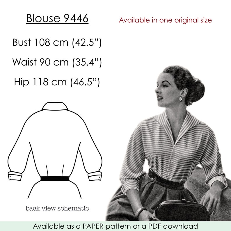 1950s Blouse Sewing Pattern. Rever Collar. Original Vintage Size: Bust ...