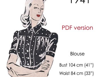 1940s Blouse pattern. Original vintage size: bust 104 cm (41")