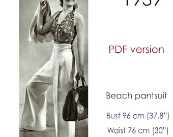 1930s Beachwear pattern. Trouser, top and bolero. Original vintage size bust: 96 cm (37.8")