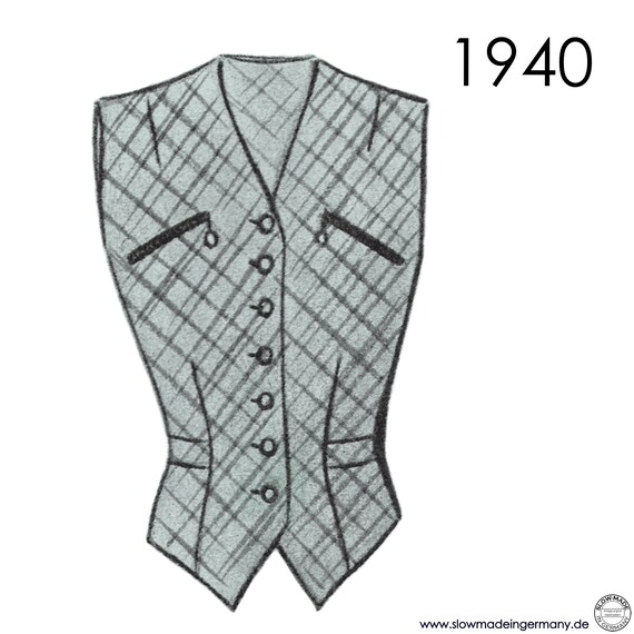 1940s Waistcoat Pattern. V-neckline and Zip Pockets. Original