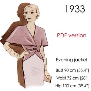 1930er Jahre Abend Jacken Schnittmuster. Breiter Cape-Kragen. Original Vintage Größe: Brustumfang 90 cm