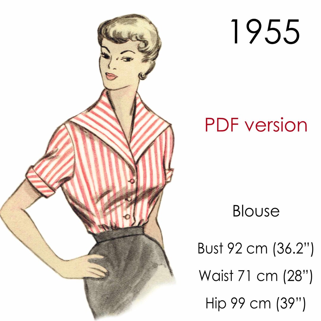 1950s Blouse Sewing Pattern. Wide Rever Collar. Original Vintage Size ...
