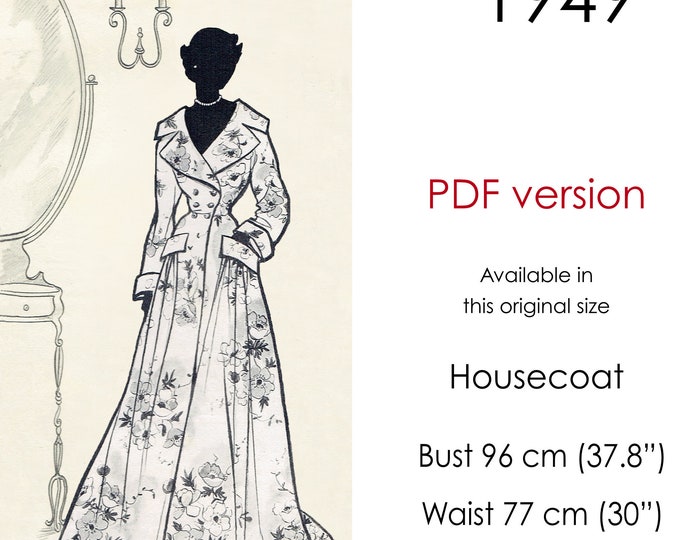 Housecoat Pattern, 1940s Long Robe Pattern With Wide Collar, Double ...