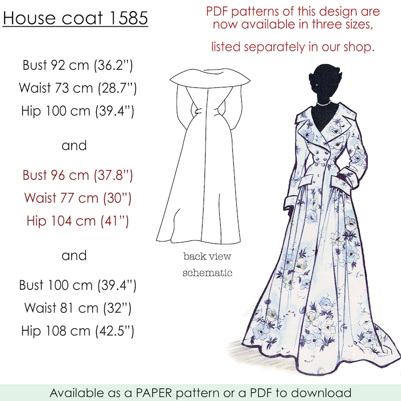 Housecoat Robe Pattern. 1940s Long Robe Pattern With Wide - Etsy