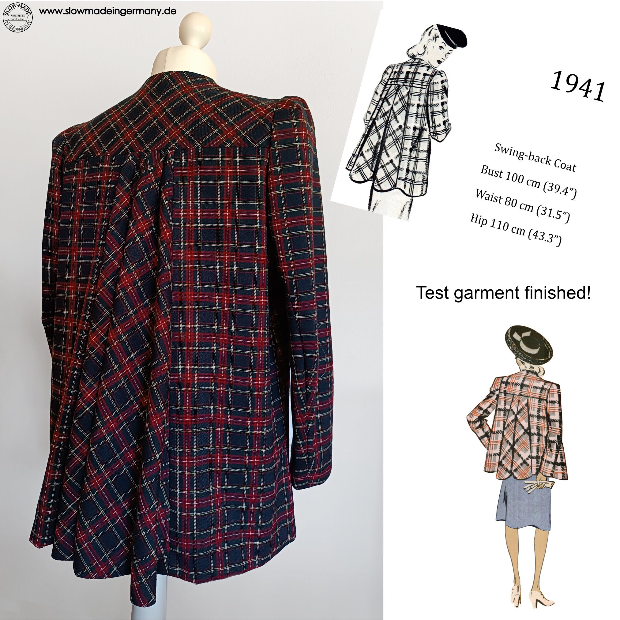 1940s Swing Coat Sewing Pattern. Swing Coat With Yoke and Flared Back