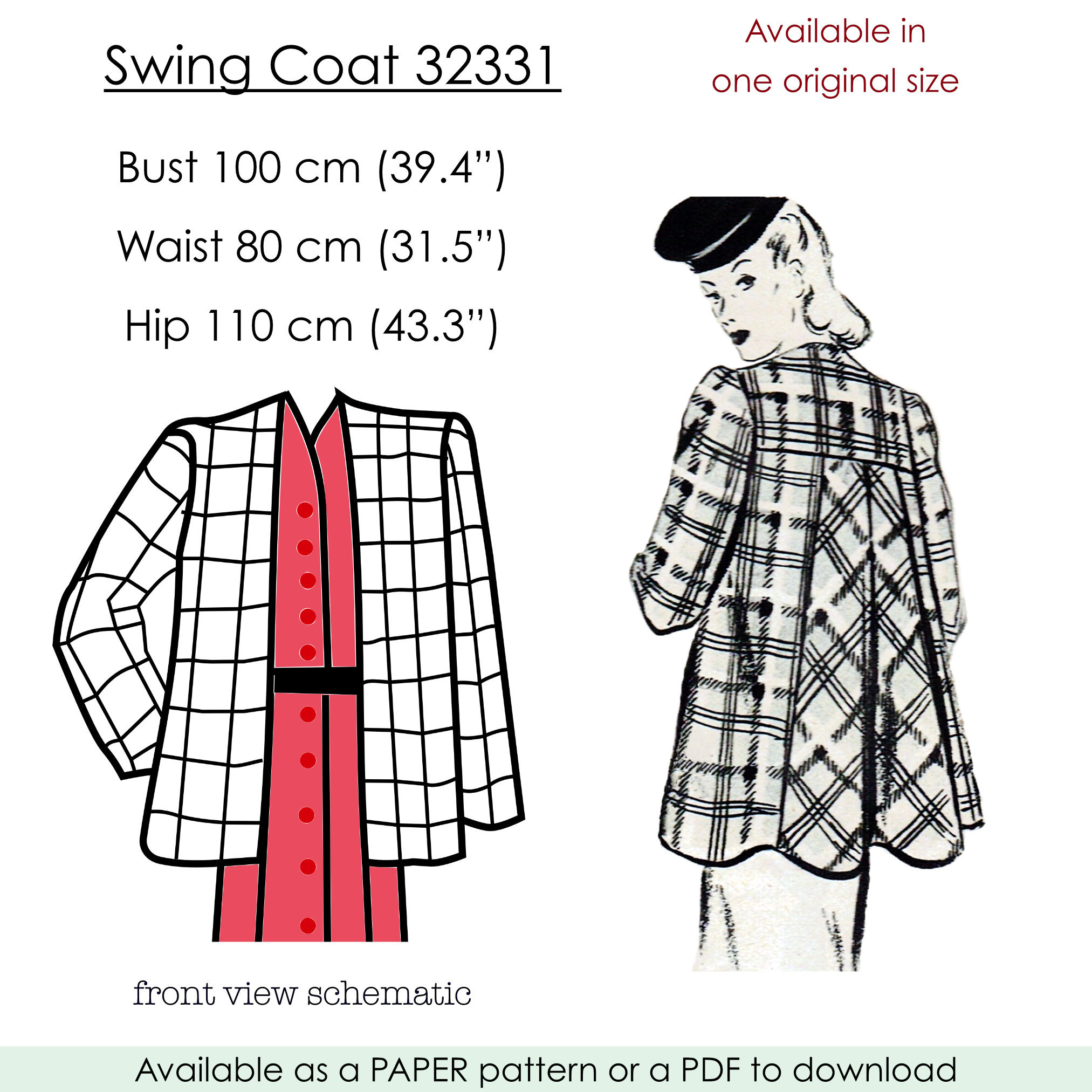 1940s Swing Coat Sewing Pattern. Swing Coat With Yoke and Flared Back