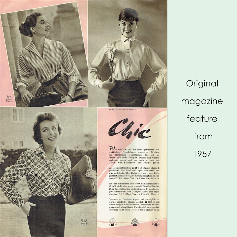 1950s Blouse Sewing Pattern. Rever Collar. Original Vintage Size: Bust ...