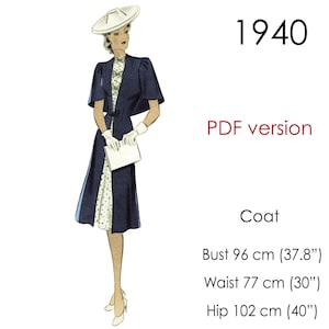 1940s coat with cape pattern. Original vintage size: bust 96 cm (38")