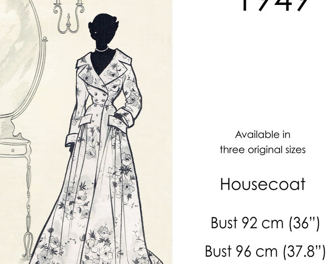Housecoat Pattern, 1940s Long Robe Pattern With Wide Collar, Double ...