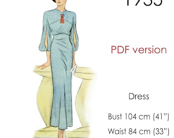 1930s Dress pattern. Split sleeves, Slim skirt. Original vintage size: bust 104 cm (41")