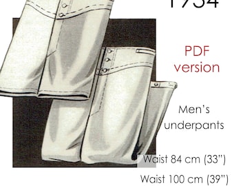 1930s Men&#39;s underpants, long-johns. With long and short leg versions, in three original waist sizes 84 cm (~33&quot;) to 114 cm (~45&quot;)