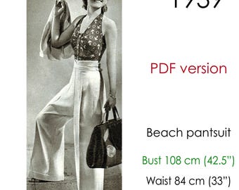 1930s Beach wear pattern. Trouser, top and bolero. Original vintage size: bust 108 cm (43")