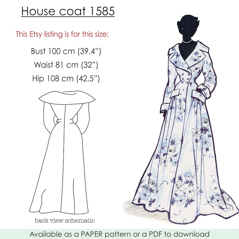 Housecoat Robe Pattern. 1940s Long Robe Pattern With Wide - Etsy