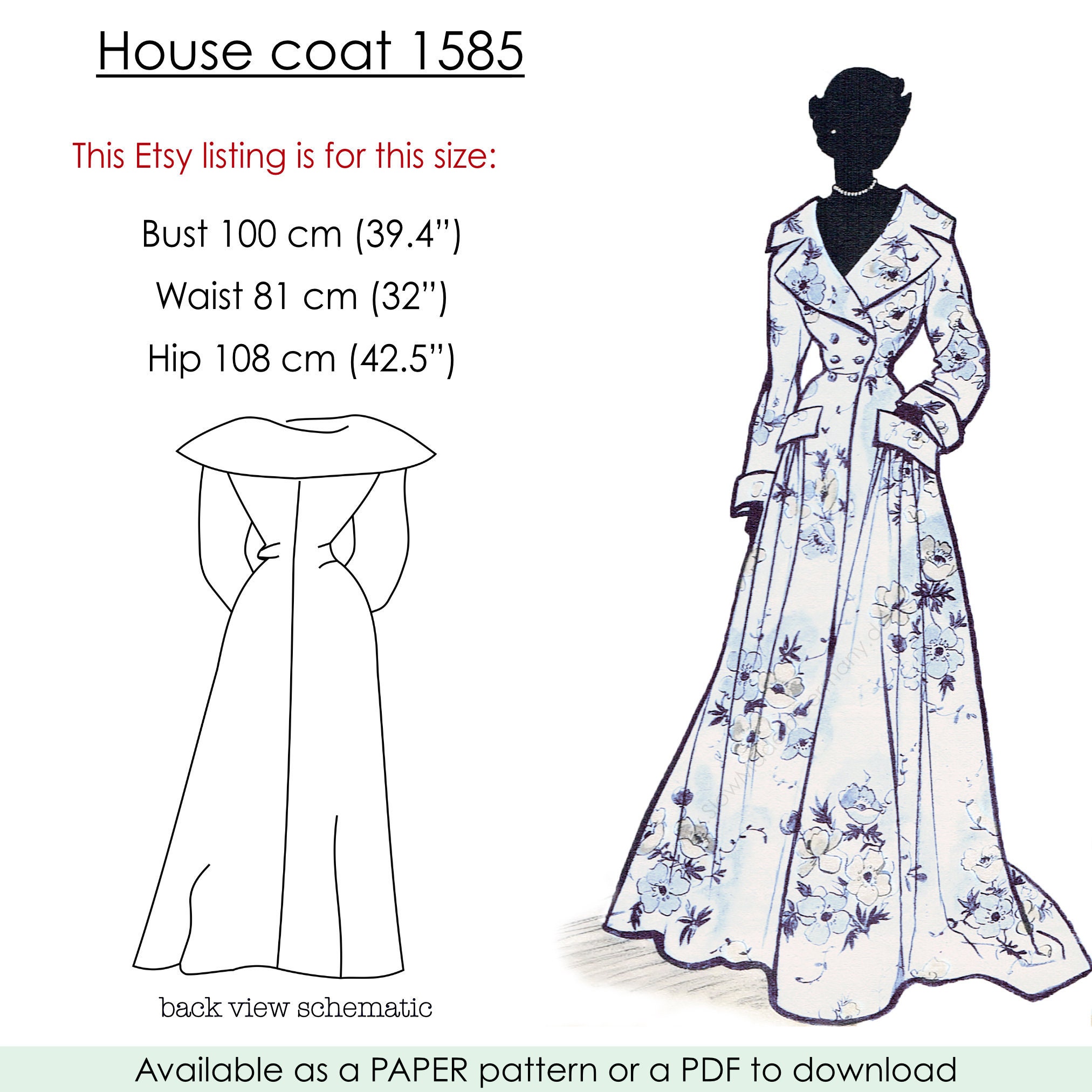Housecoat Robe Pattern. 1940s Long Robe Pattern With Wide - Etsy