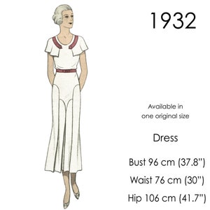 1930s Dress pattern. A sleeveless dress with cape/collar. Original vintage size for bust 96 cm / 37&quot; - 38&quot;