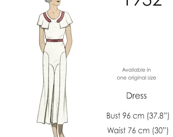 1930s Dress pattern. A sleeveless dress with cape/collar. Original vintage size for bust 96 cm / 37" - 38"