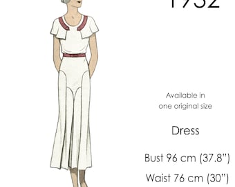 1930s Dress pattern. Cape collar. Original vintage size: bust 96 cm (37" - 38")