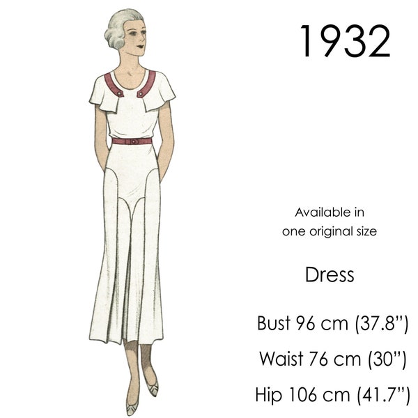 Patron de robe des années 30. Une robe sans manches avec cape/col. Taille vintage originale du buste : 96 cm / 37" - 38"