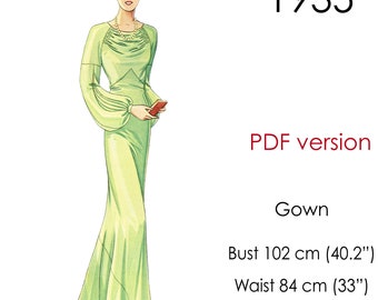 1930s gown pattern. Bias skirts, long pleated sleeves. Original vintage size bust 102 cm (40")
