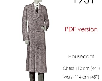 1930s Men's shawl collar robe pattern. Original vintage size: chest 112 cm (44 inch)