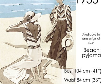 1930s Beach pyjama pattern, original vintage bust 104 cm (41"). Wide leg trouser, sleeveless low V-back, plus long jacket.