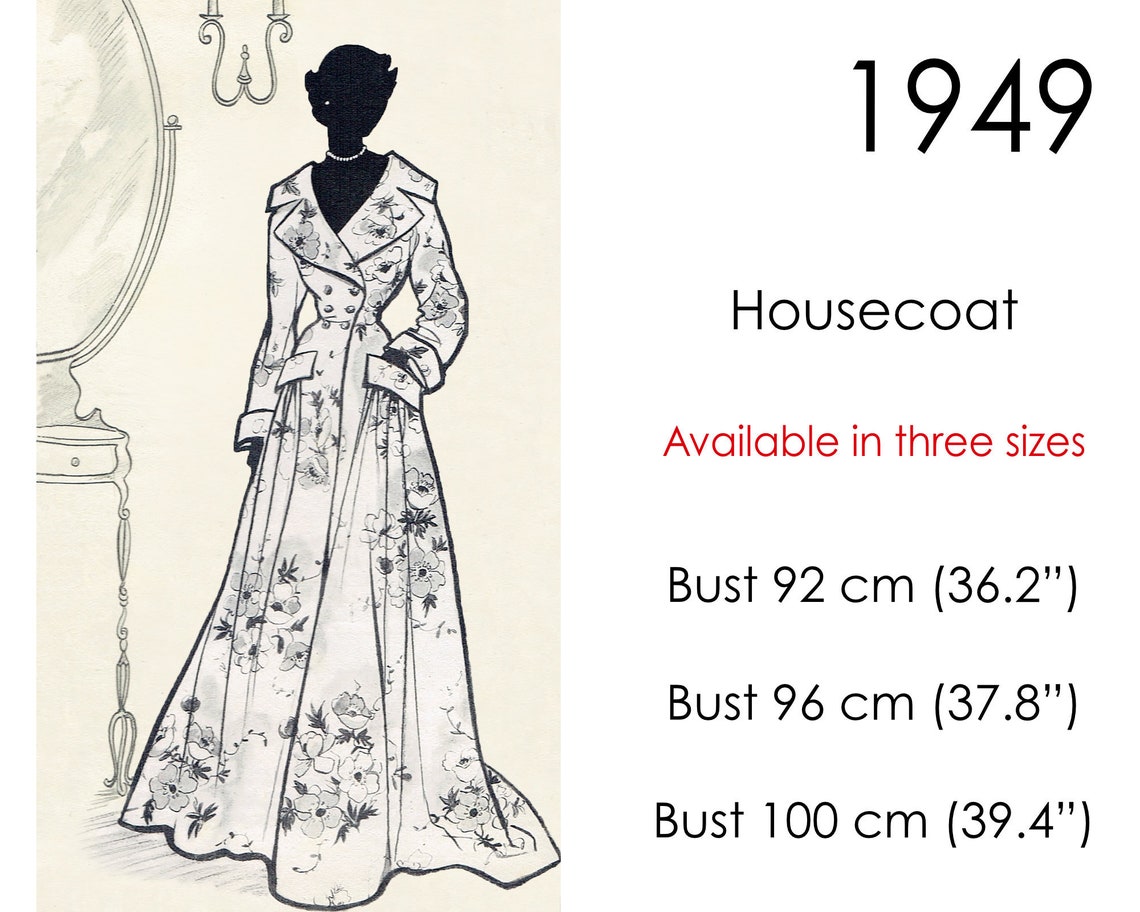 Housecoat Pattern 1940s Long Robe Pattern With Wide Collar - Etsy
