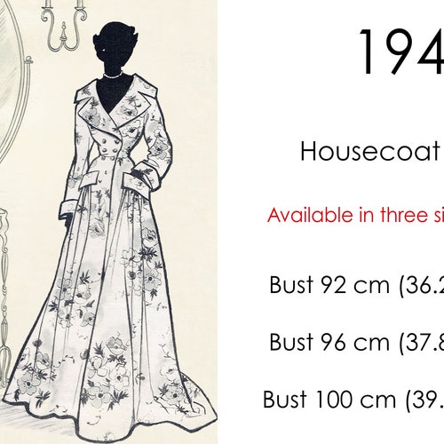 Housecoat Robe Pattern. 1940s Long Robe Pattern With Wide - Etsy