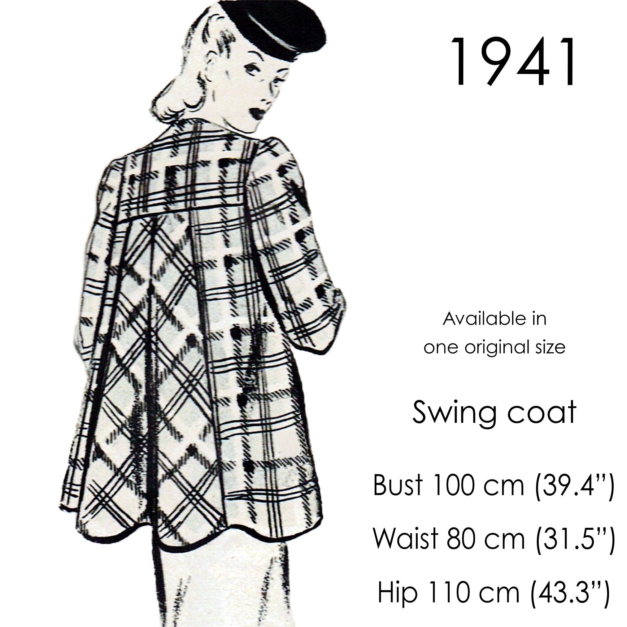 1940s Ski Jacket Pattern Waist Length With Zip Front & Patch 