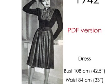 1940s Dress pattern. A-line skirt. Original vintage size: bust 108 cm (43")