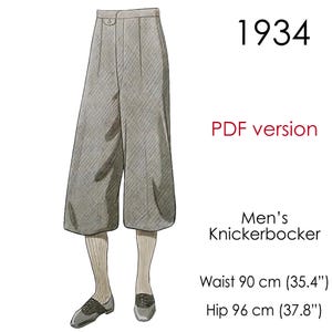 1930s Men&#39;s knickerbocker pattern. Plus-fours pattern. Original vintage size for waist 90 cm (35&quot; -36&quot;)