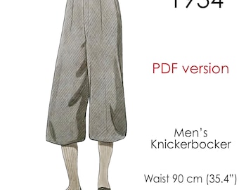 Knickerbockerpatroon uit de jaren 30 voor heren. Originele vintage maat: taille: 90 cm (35"-36")