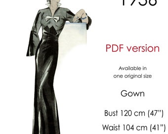 1930s Evening Gown Sewing Pattern. Original vintage size: bust 120 cm (47")