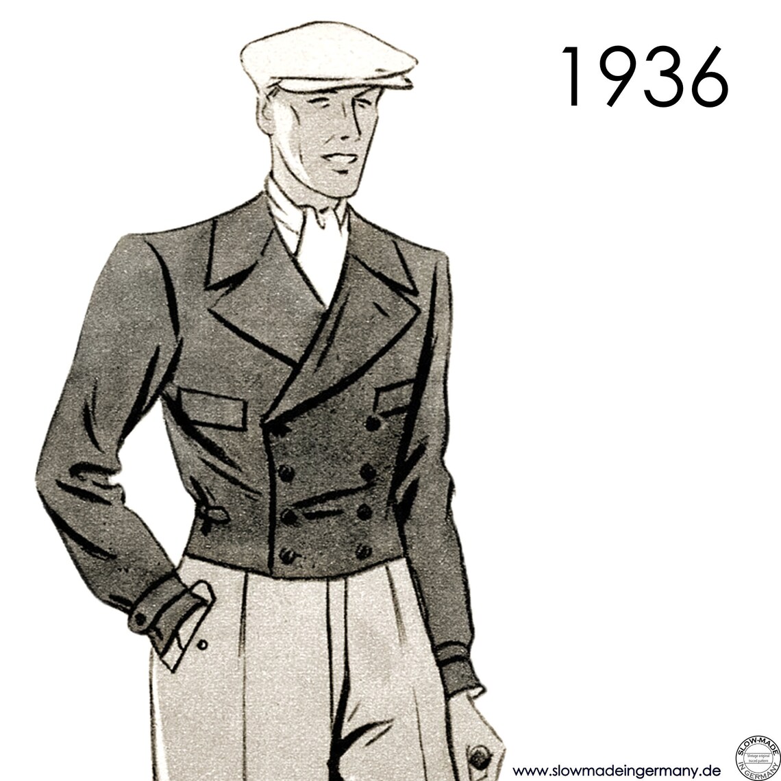 1936 Men's Short Jacket Pattern. Double Breasted, Notched Collar ...