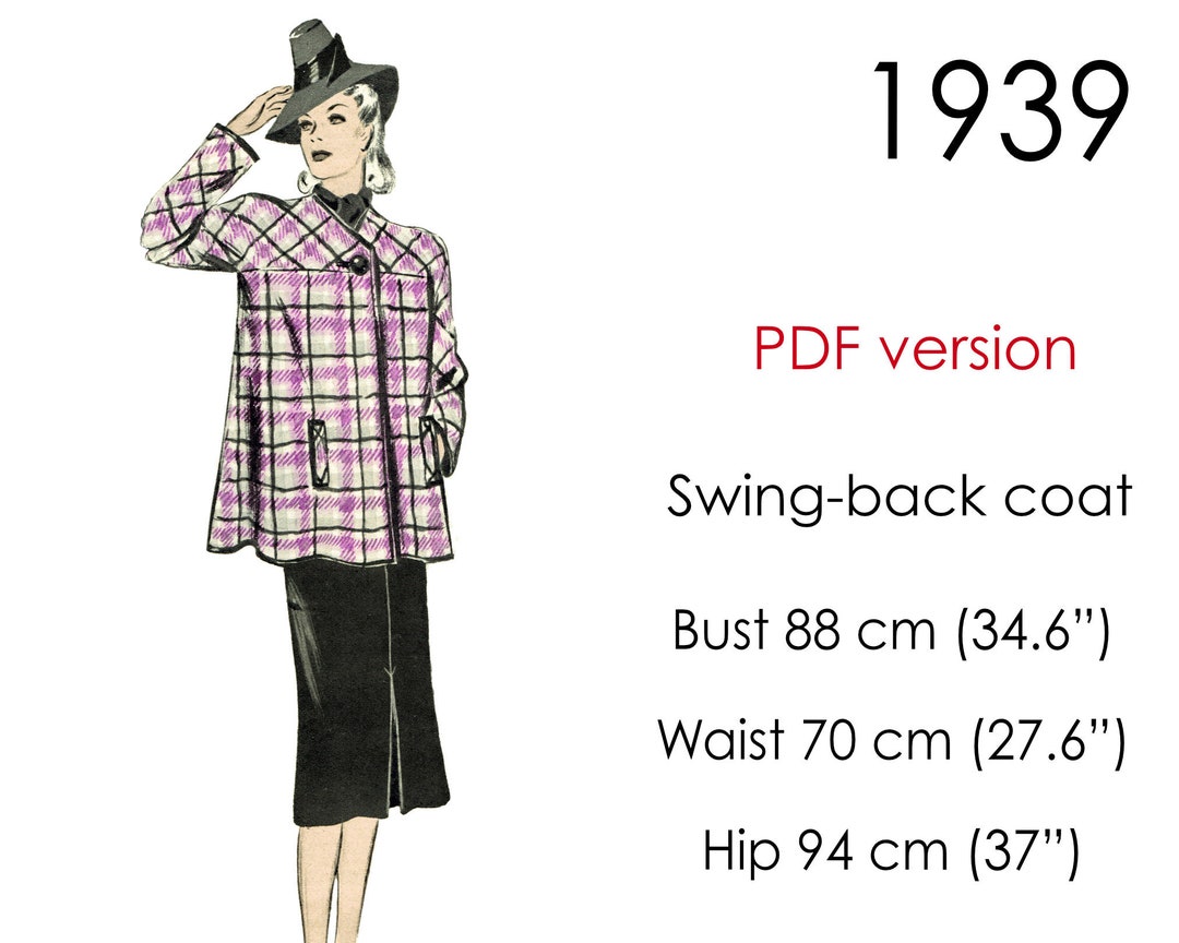 Medium 1930s Swing Coat Long Sleeve Soft Black Patch Pockets Winter