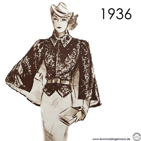 1930s Jacket Pattern With Cape. Short Jacket With Collar and