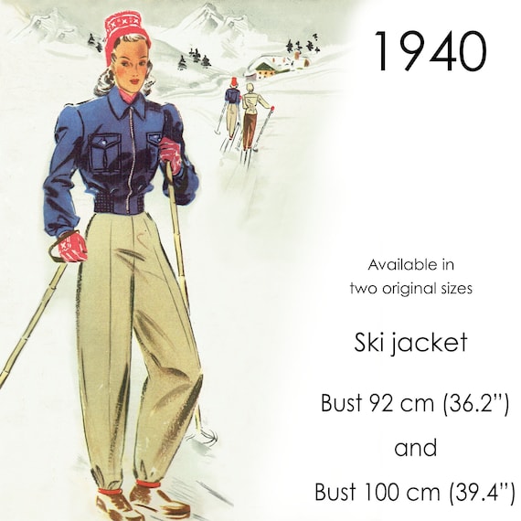 1940s Ski Jacket Pattern Waist Length With Zip Front & Patch 